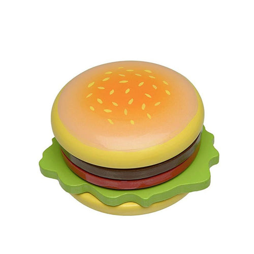 Wooden Burger used to teach kids about food education Portland Toy Store