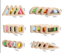 Load image into Gallery viewer, SALE: Geometric Wooden Rainbow Building Blocks