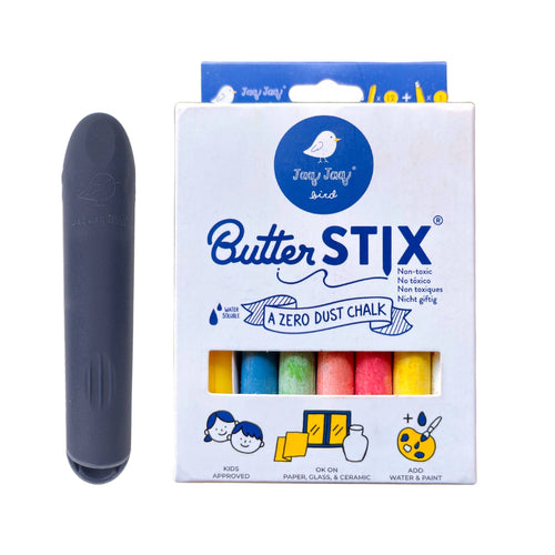 ButterStix Dustless Chalk Set - 12 Pack of Assorted Colors with Holder