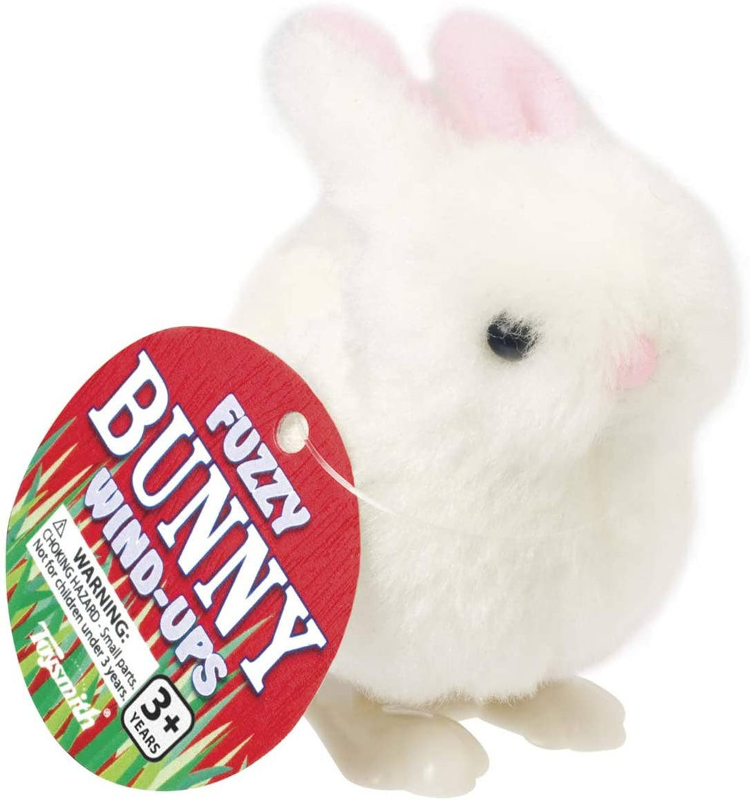White Fuzzy Bunny Wind Ups, Easter, Spring, Hopping Action