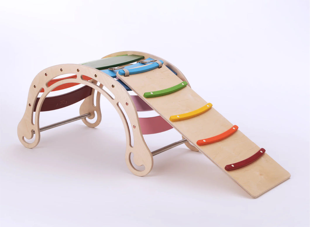 Demo Sale - Rainbow Colored Waldorf Rocker with Ramp