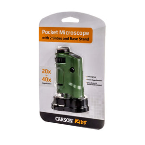 MicroBrite 20x-40x LED Lit Pocket Microscope with Slides and Base