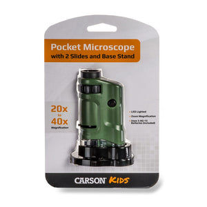 MicroBrite 20x-40x LED Lit Pocket Microscope with Slides and Base
