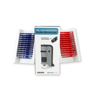 Pocket Microscope Kit, MicroFlip 100x-250x LED UV, 24 Prepared Slides