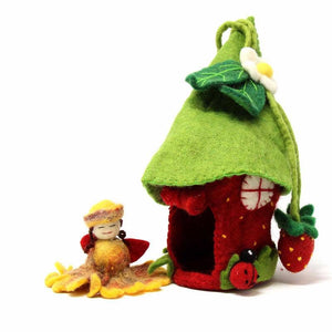 Handcrafted Strawberry Felt Fairy House