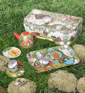 Woodland-Themed Tin Tea Set - 15 Piece
