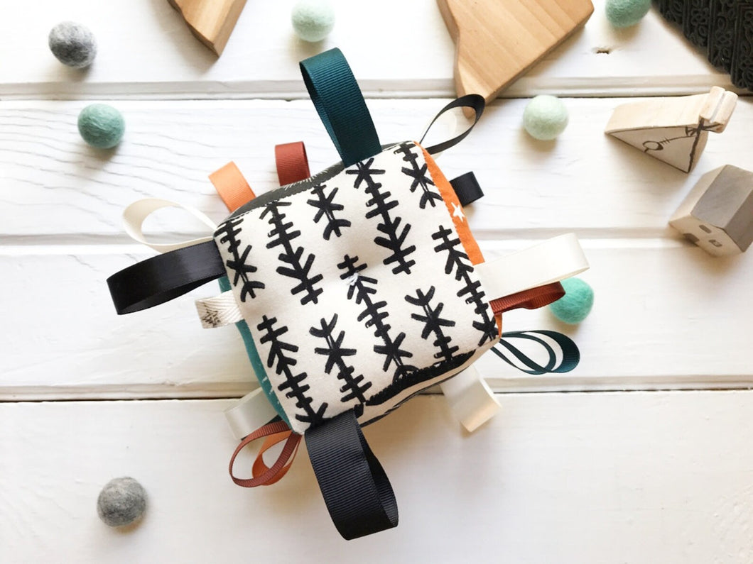 High Contrast Whale Baby Block, Black Rust Teal Sensory