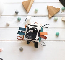 Load image into Gallery viewer, High Contrast Whale Baby Block, Black Rust Teal Sensory