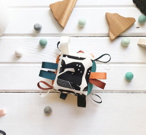 High Contrast Whale Baby Block, Black Rust Teal Sensory