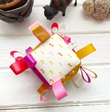 Load image into Gallery viewer, Marigold Berry Baby Block Sensory Toy with Ribbons &amp; Rattle