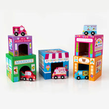 Load image into Gallery viewer, Stackables Nested Cardboard Toys &amp; Cars Set : Rainbow Town