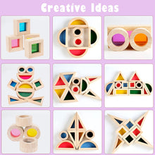 Load image into Gallery viewer, SALE: Geometric Wooden Rainbow Building Blocks
