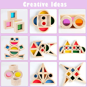 SALE: Geometric Wooden Rainbow Building Blocks