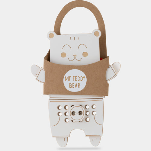 SALE - Mr Teddy Bear, wooden lacing toy