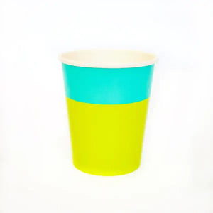 Color blocked paper cups - Lime green and turquoise 