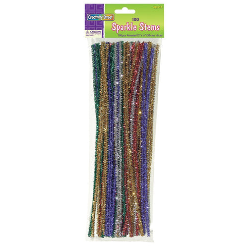 Sparkling Pipe Cleaner Chenille Stems - Assorted 12in Sparkle 100 Per Pk
