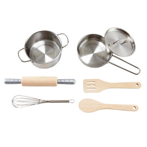 Pots and Pans with roller and cooking utensils for play house and kitchen portland toy store
