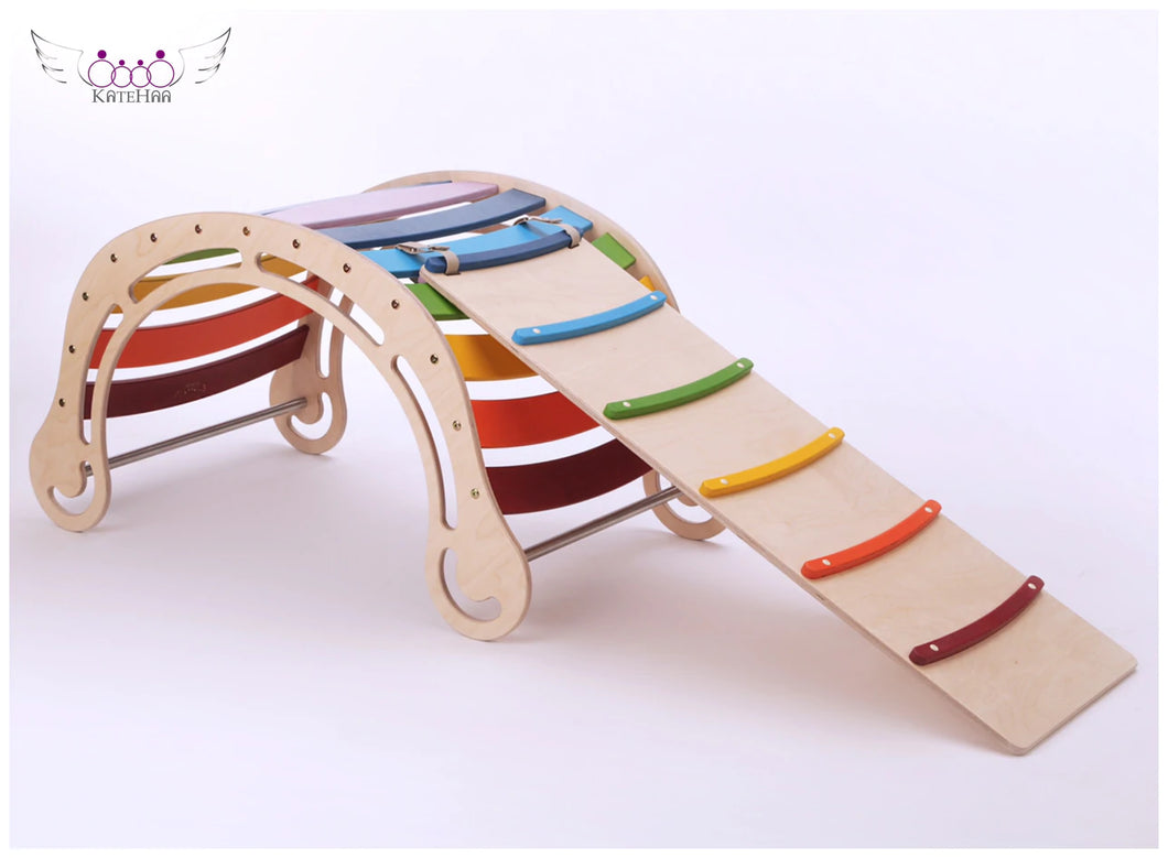 Demo Sale - Large Rainbow Waldorf Rocker and Ramp