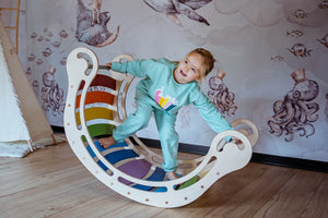 Demo Sale - Large Rainbow Waldorf Rocker and Ramp