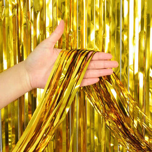 Gold Metallic Fringe Tinsel Curtain Backdrop (single pack)