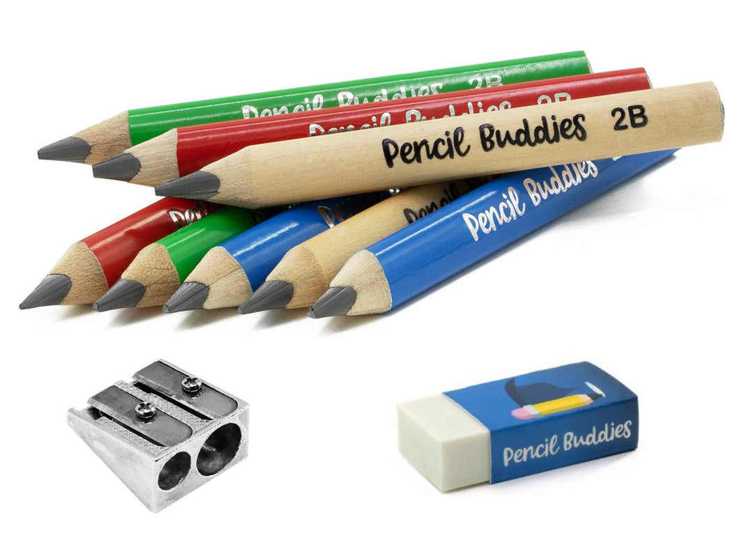 Short Jumbo 2B Kids Pencils With Sharpener and Eraser