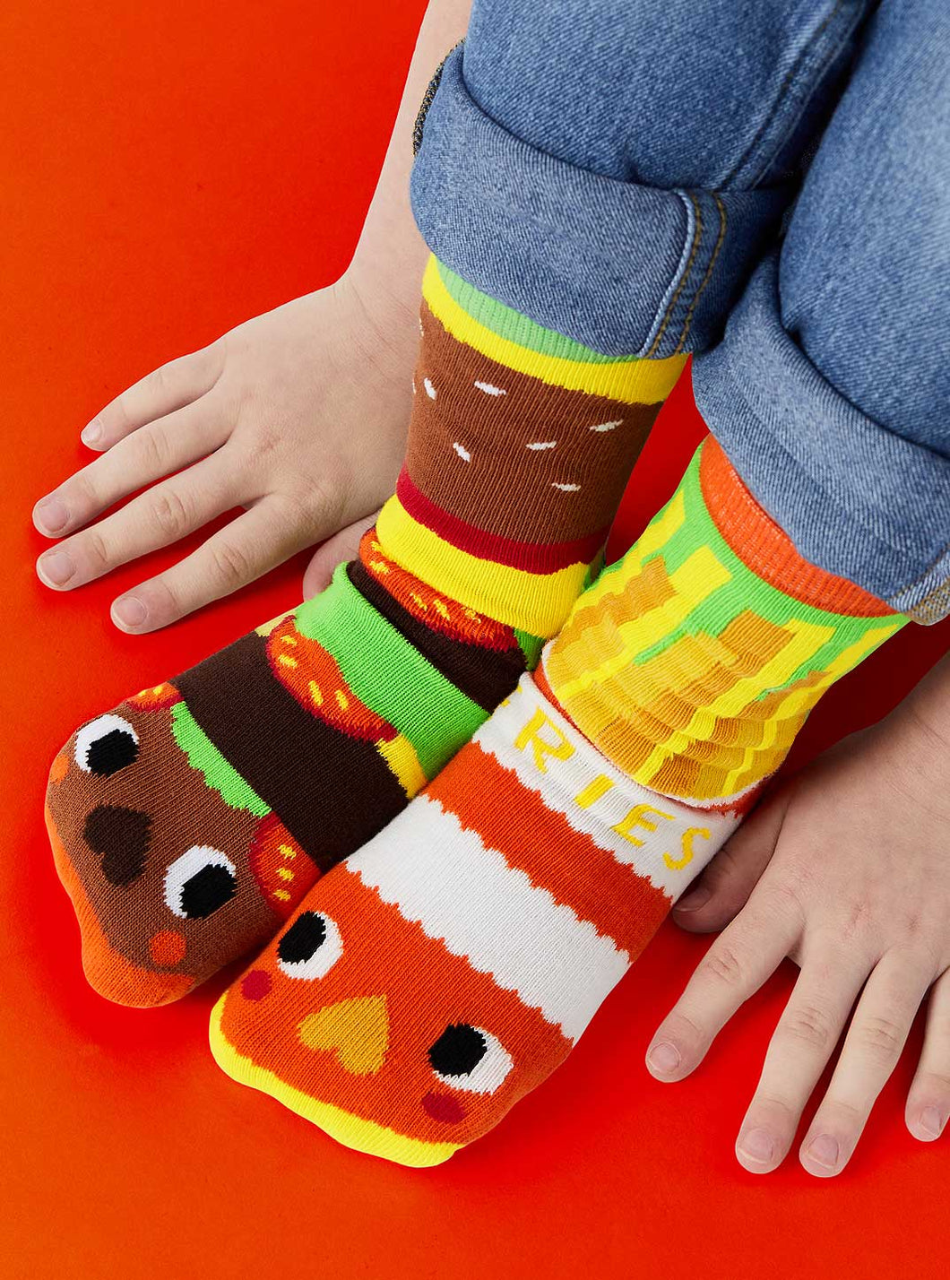 Burger & Fries - Fun Mismatched Socks