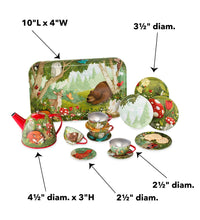 Load image into Gallery viewer, Woodland-Themed Tin Tea Set - 15 Piece
