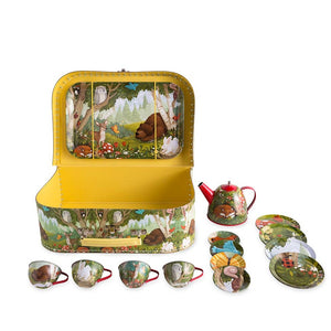 Woodland-Themed Tin Tea Set - 15 Piece