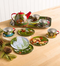 Load image into Gallery viewer, Woodland-Themed Tin Tea Set - 15 Piece