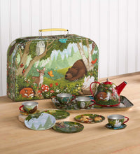 Load image into Gallery viewer, Woodland-Themed Tin Tea Set - 15 Piece