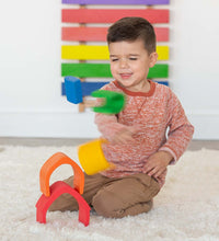 Load image into Gallery viewer, Rainbow Bright Cottage - 5 Piece Wooden Stackable Nesting Blocks Play Set