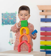 Load image into Gallery viewer, Rainbow Bright Cottage - 5 Piece Wooden Stackable Nesting Blocks Play Set