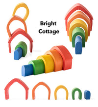 Load image into Gallery viewer, Rainbow Bright Cottage - 5 Piece Wooden Stackable Nesting Blocks Play Set