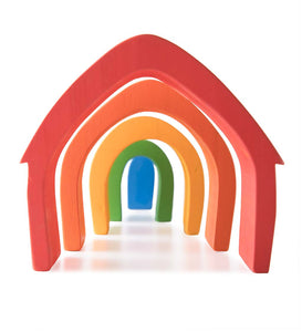 Rainbow Bright Cottage - 5 Piece Wooden Stackable Nesting Blocks Play Set