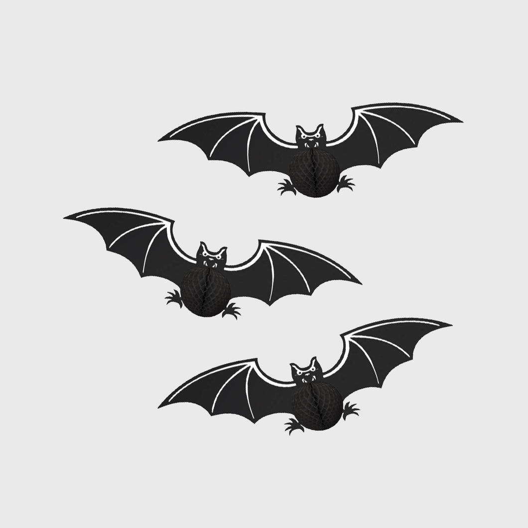 Honeycomb Black Bats, Pack of 3 - 20cm