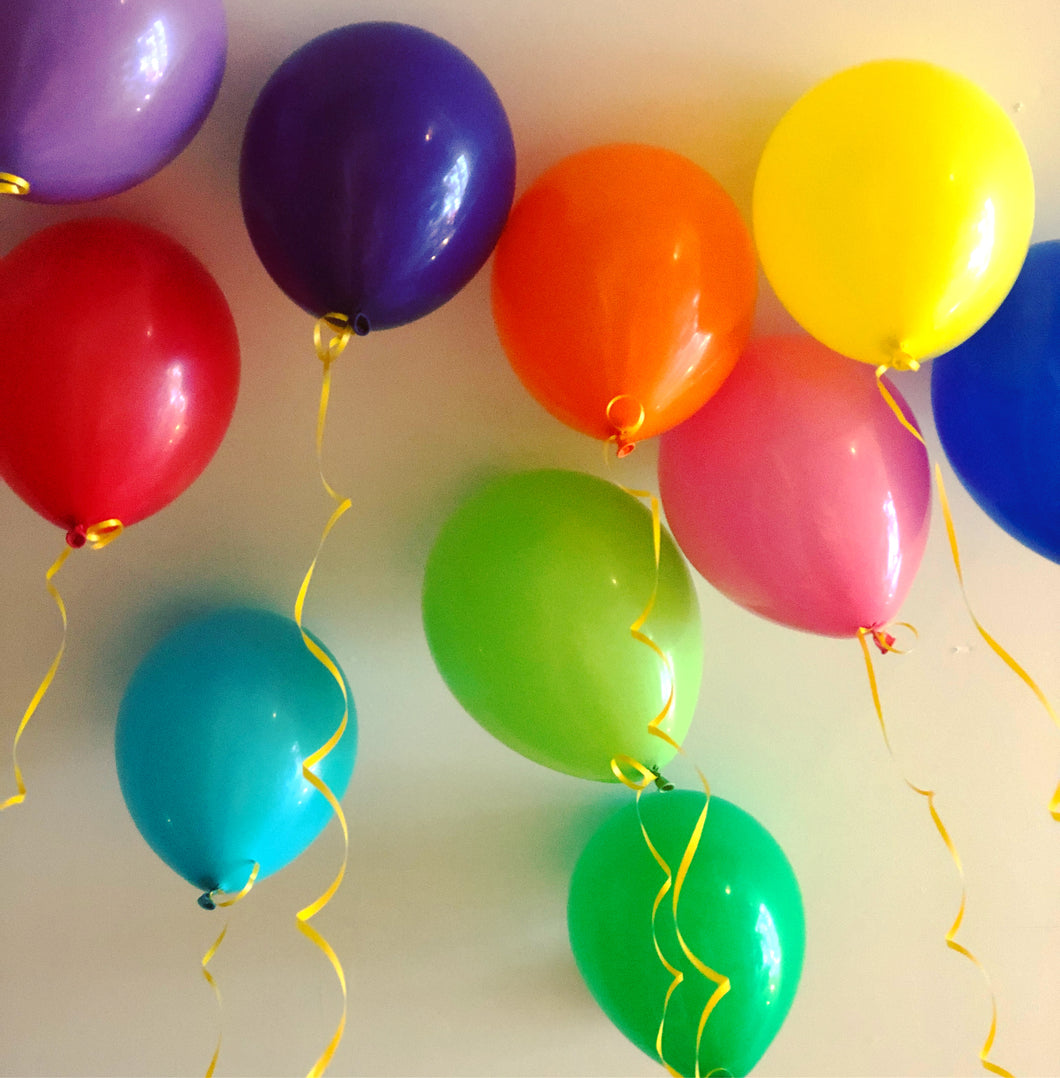 Rainbow balloons - a dozen latex balloons roygbv