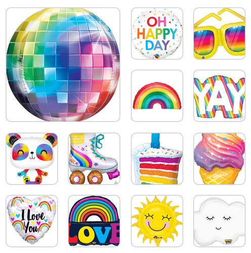 Rainbow Theme Shapes Mylar Balloons